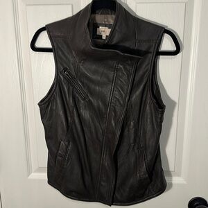 June Asymmetrical Geniune leather brown vest.